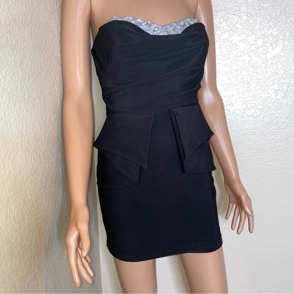 Ruby Rox black and silver rhinestone & sweet heart neckline form fitting SZ 1 - Picture 8 of 12